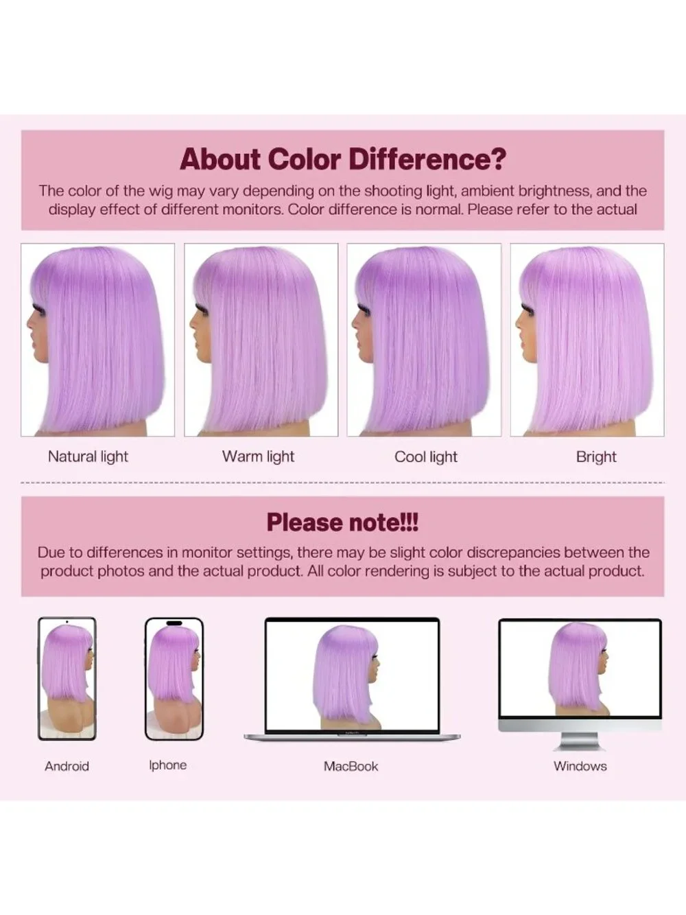 Women's Light Purple 11 Inch Heat Resistant Synthetic Short Straight Wigs Bangs